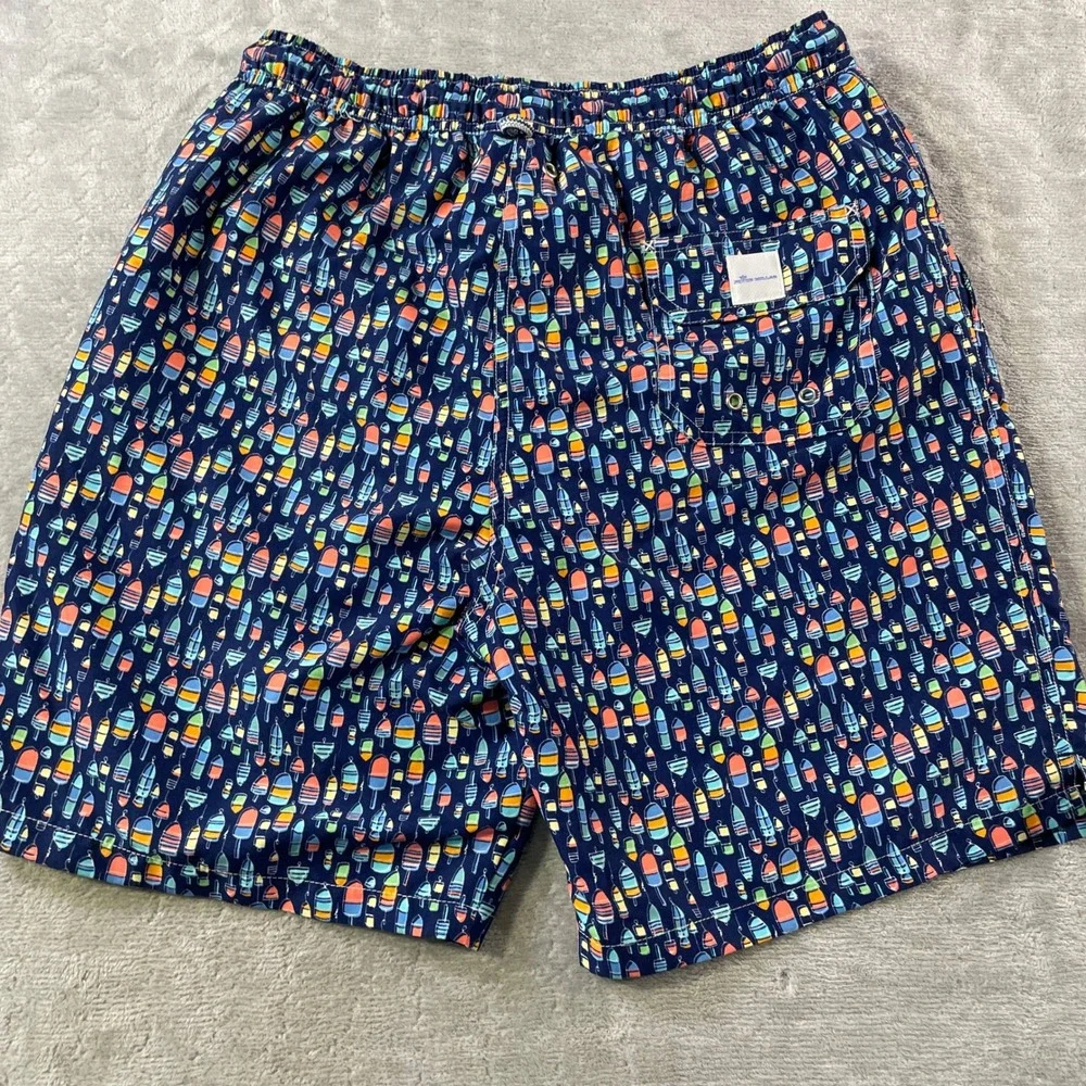 Peter Millar Swim Trunks Mens Medium Blue Buoy Mesh Lined Geometric Summer